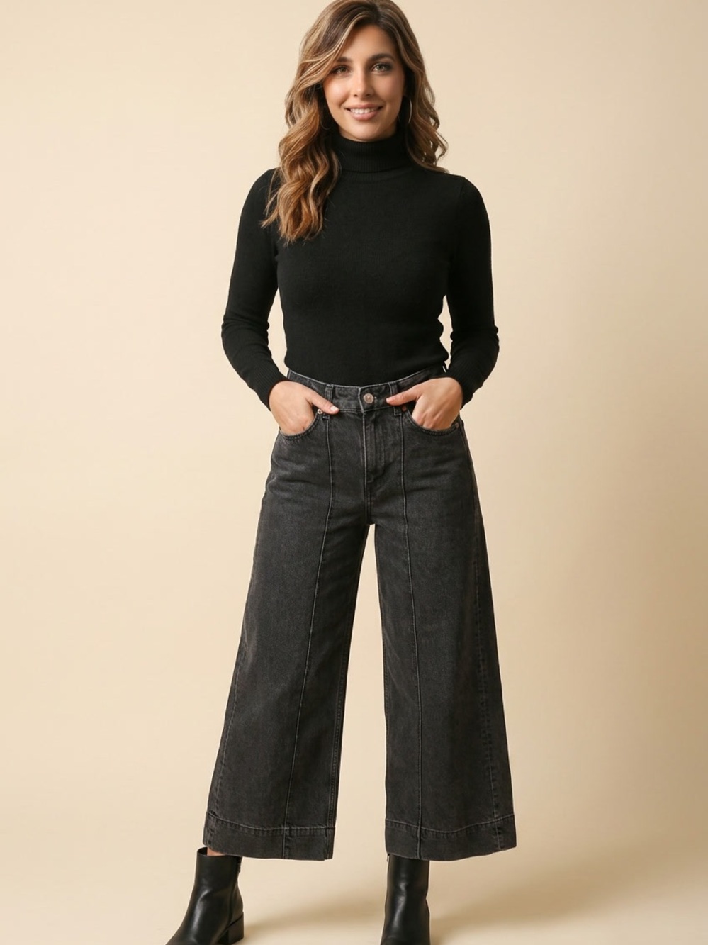 H&M Wide Leg High-Rise Jeans in Charcoal Black